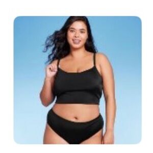 Women's Ribbed Longline Bralette Bikini Top - Wild Fable Black 1X NWT